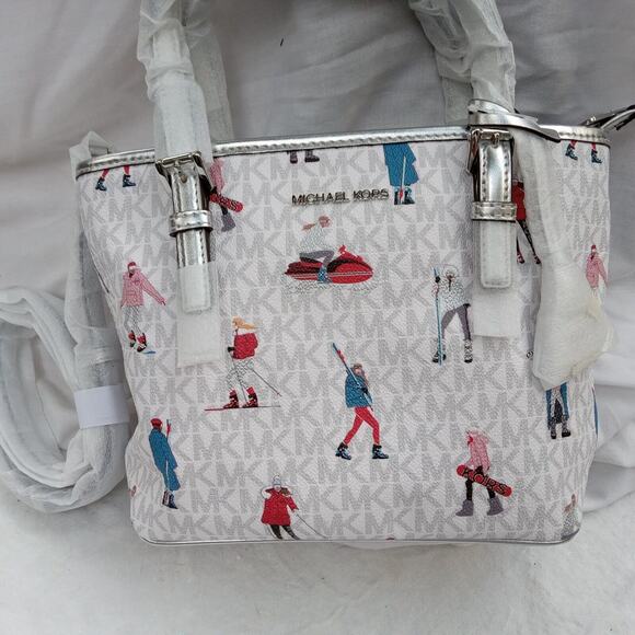 MICHAEL KORS JET SET Small Travel Ski Girls Crossbody Silver Accents NWT - Picture 13 of 14